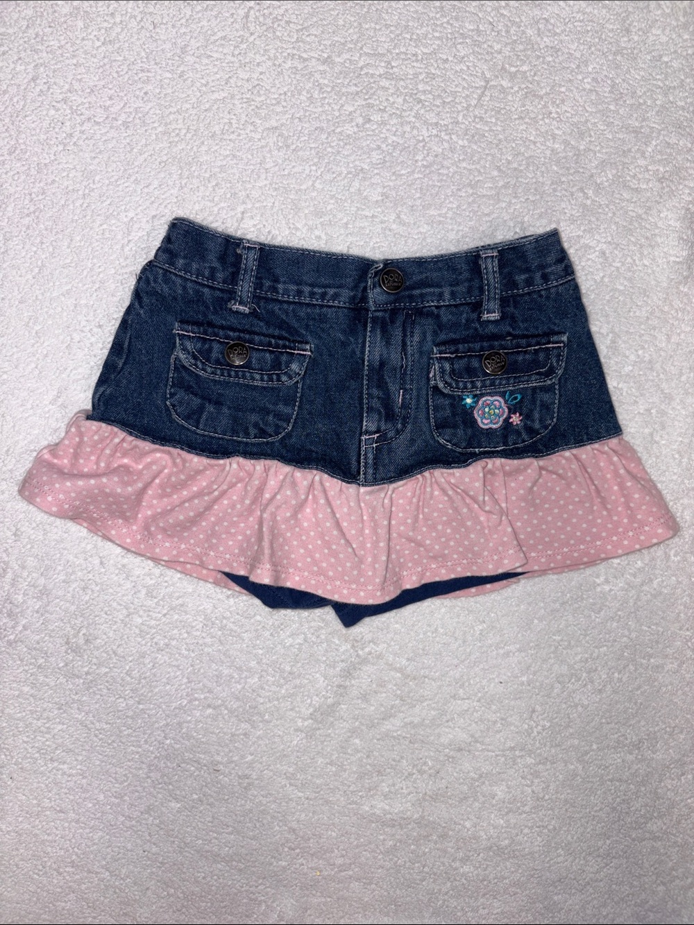 Nickelodeon Dora Dark Blue Denim Skort with Pink polka dot Ruffle hem 4t
